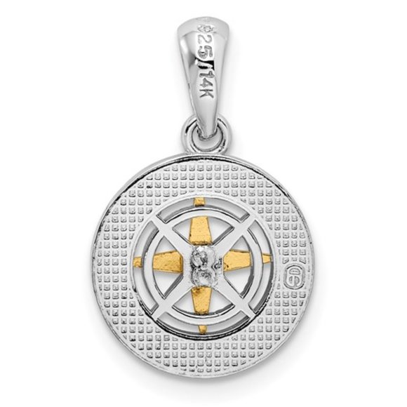 925 Sterling Silver Polished MINI Compass with 14k Gold Needle Necklace Pendant - Picture 4 of 6